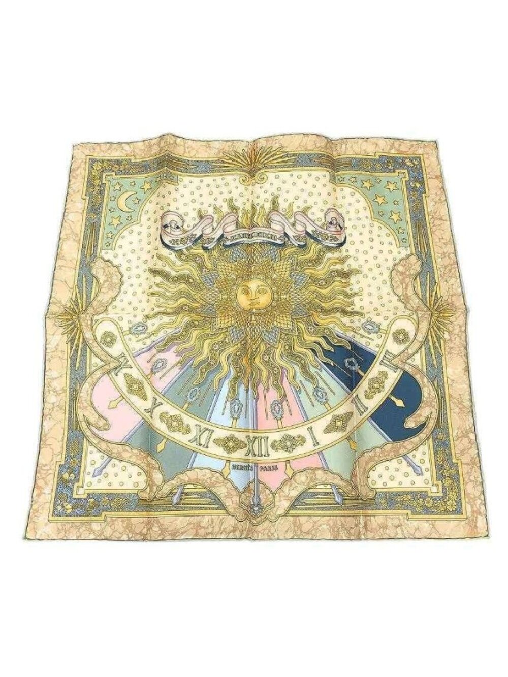 Hermes Carre 45 Gloria Soli Carpe Diem Silk Scarf Yellow Light Blue